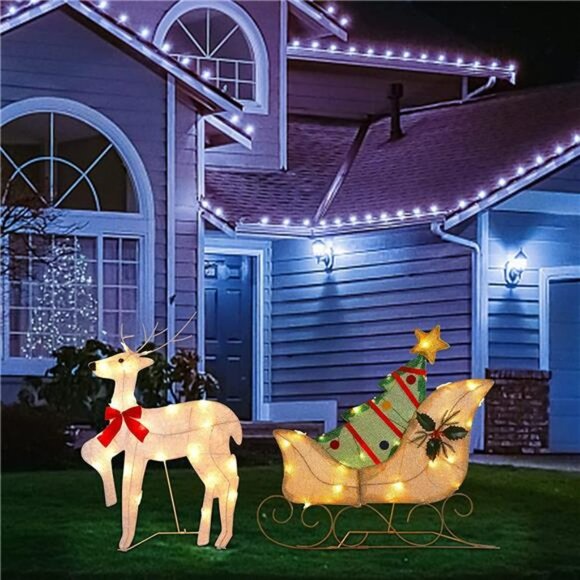 Set of 2 Lighted Christmas 2D Reindeers Outdoor Decorations, 23 Inch Pre-Lit - Picture 4 of 6